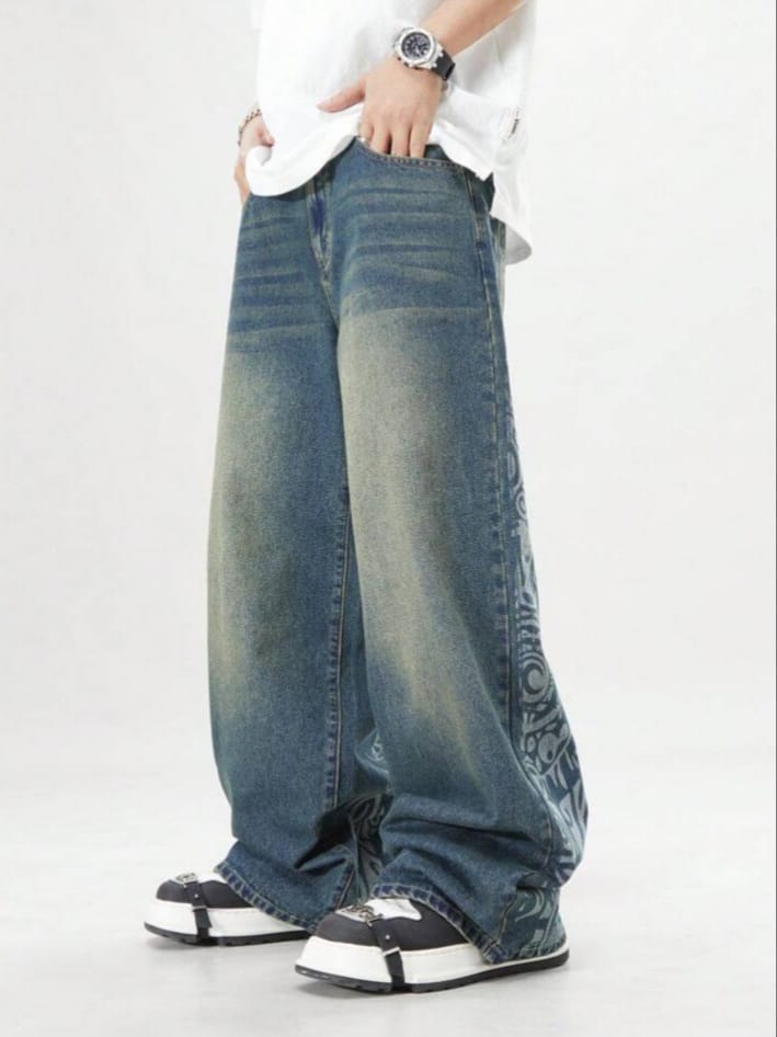DEVIL-DENIM Men's Funky Loose Pocket Esthetic Printed Casual Denim Jeans